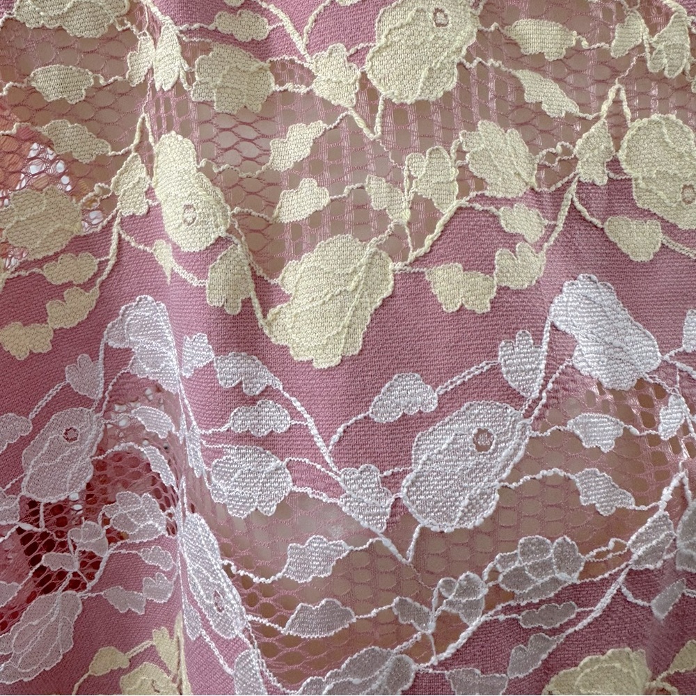 ZARA Blouse Pink Short Bell Sleeve Lace Crop Ribbed Round Neck Sheer Top… - Picture 7 of 15